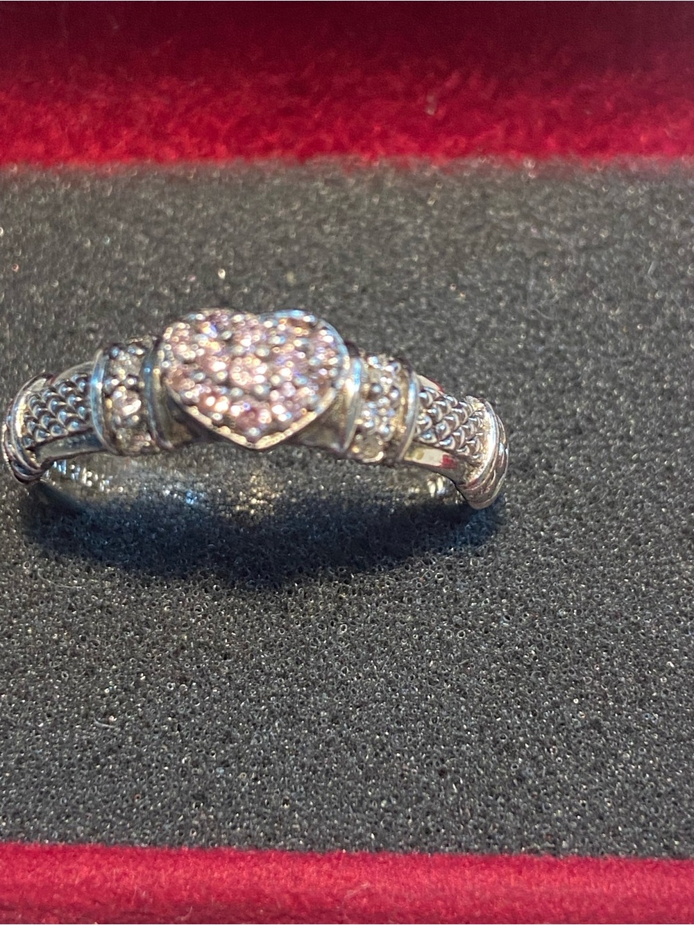 Judith Ripka Silver Heart Pavé Ring with Pink Stones SZ 10 - Picture 2 of 9